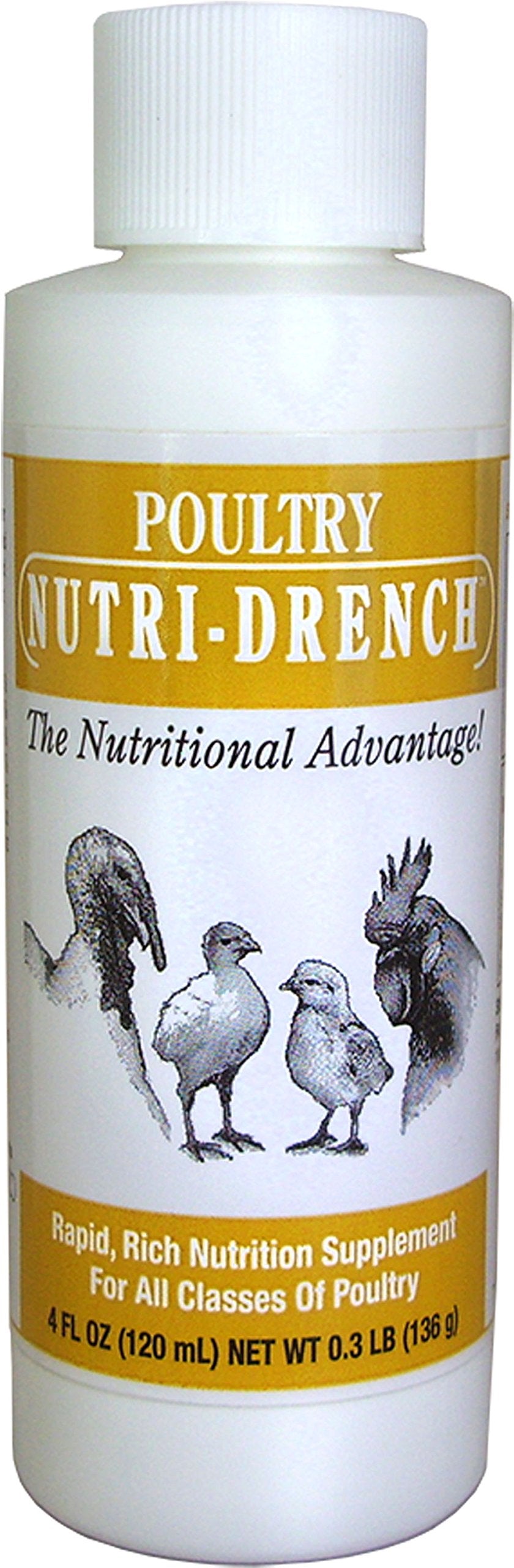 FOXCUP Poultry Nutri-Drench 4oz set bottle supports immune health and stress resilience in poultry.