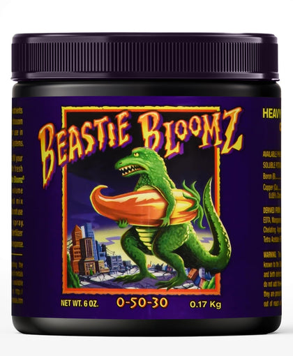 FoxFarm Beastie Bloomz bottle boosts mid-flowering blooms in hydroponics.