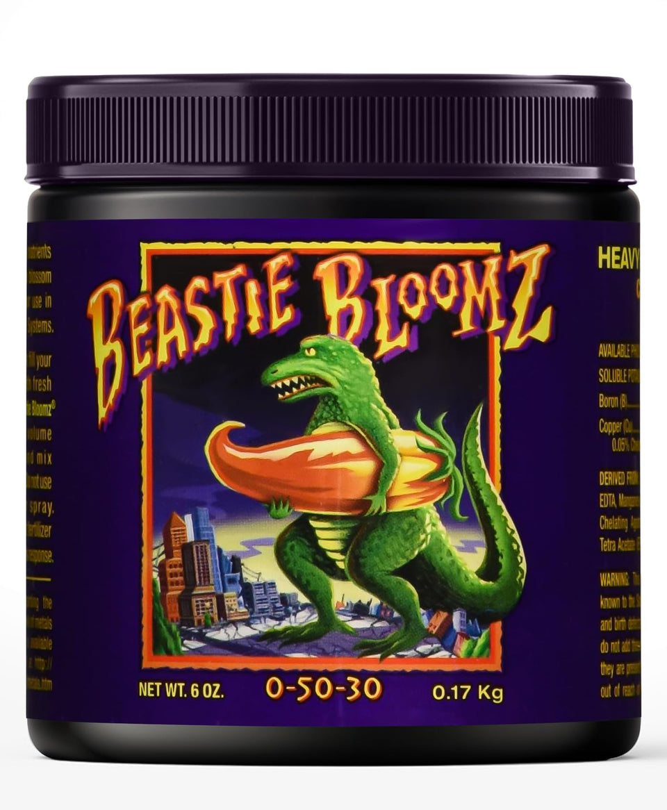 FoxFarm Beastie Bloomz bottle boosts mid-flowering blooms in hydroponics.
