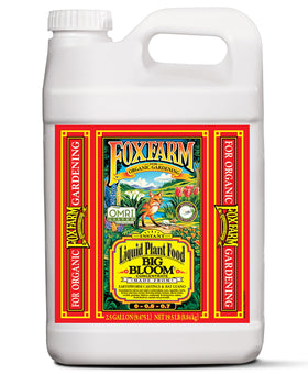 FoxFarm Big Bloom bottle close-up showing organic nutrients for flowering plants
