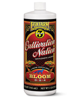 FoxFarm Cultivation Nation Bloom bottle being poured for weekly flowering feed