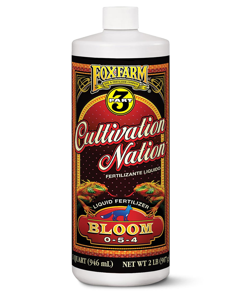 FoxFarm Cultivation Nation Bloom bottle being poured for weekly flowering feed