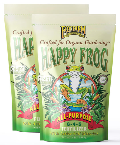 FoxFarm Happy Frog granular fertilizer bag front for healthy flowers and vegetables.