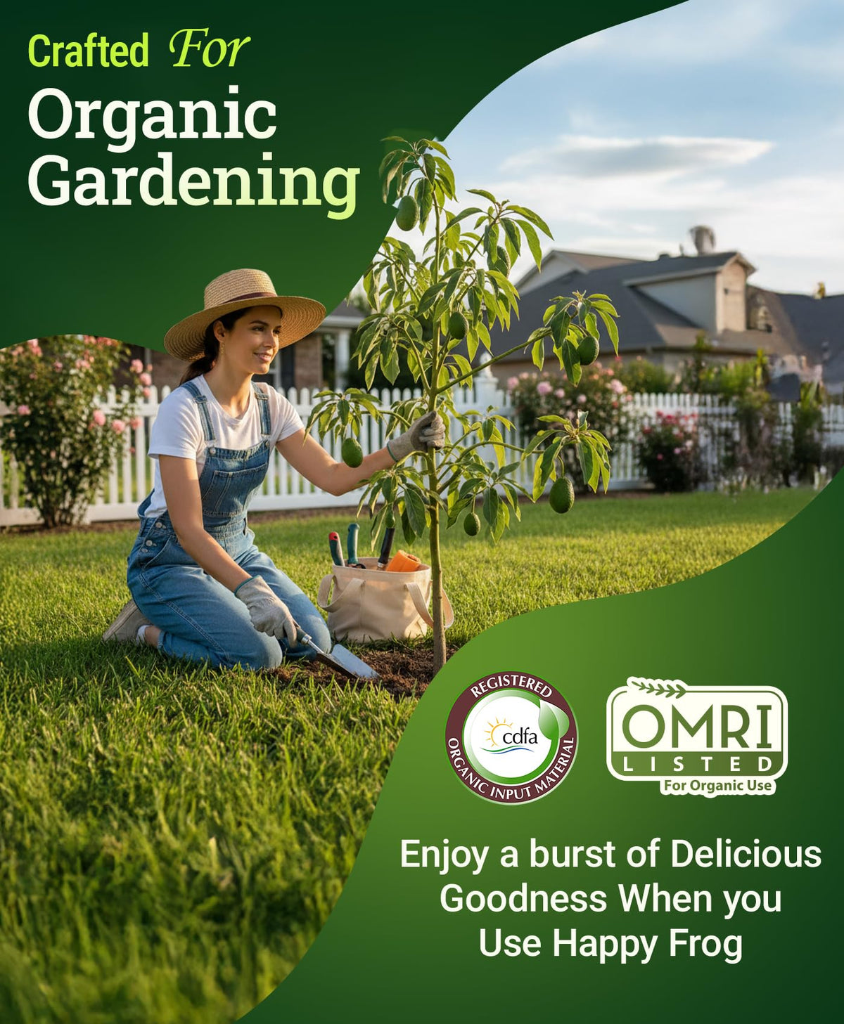 FoxFarm Happy Frog OMRI-listed fertilizer supports organic gardening.