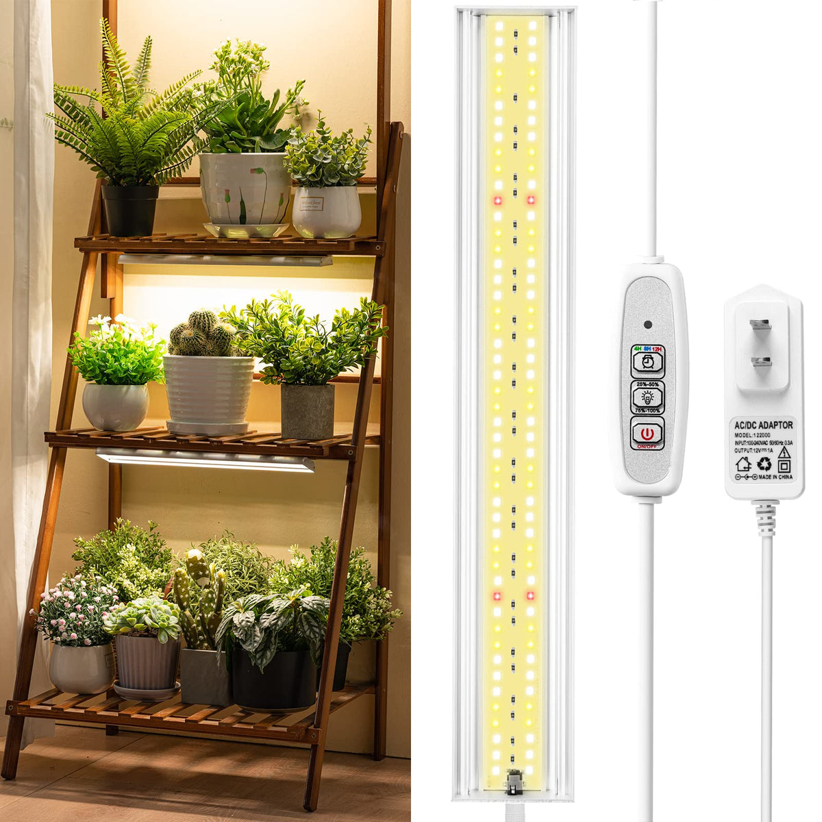FOXGARDEN Grow Light full spectrum strip illuminates multiple indoor plants.