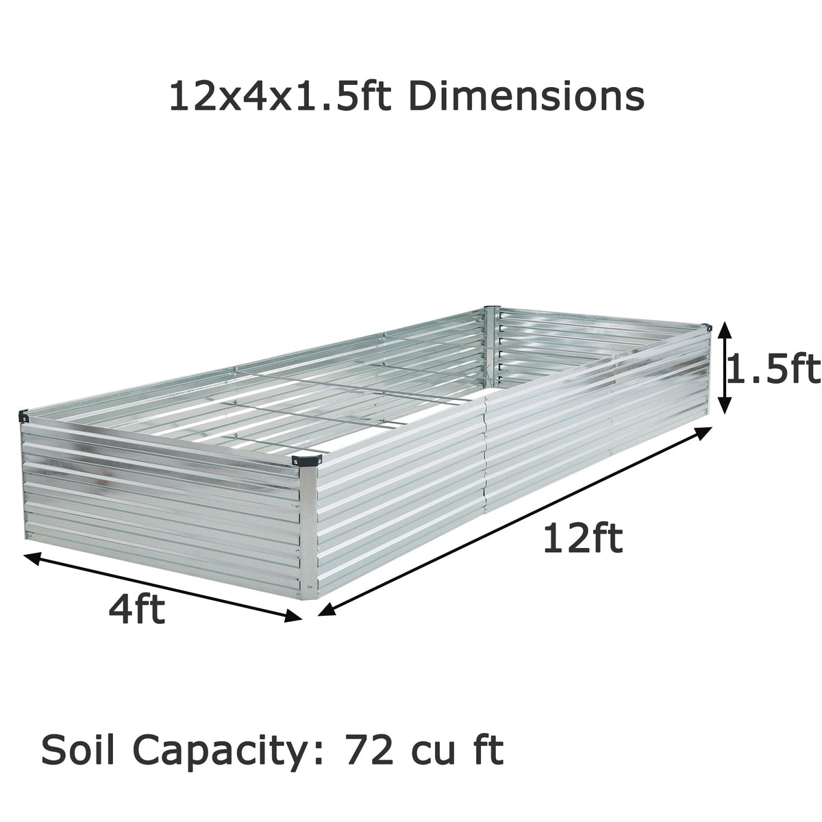 Foxlang galvanized raised bed in silver shows open-base drainage for plants.