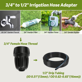FoxRose 1/2in drip tubing compatibility for easy 3/4in joins