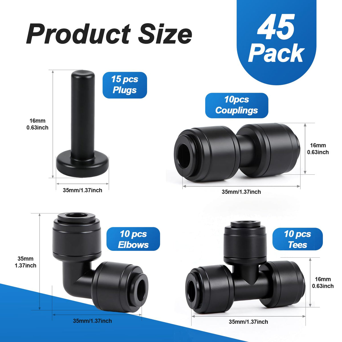 FoxRose 45-pack push-to-connect tee for branching irrigation lines