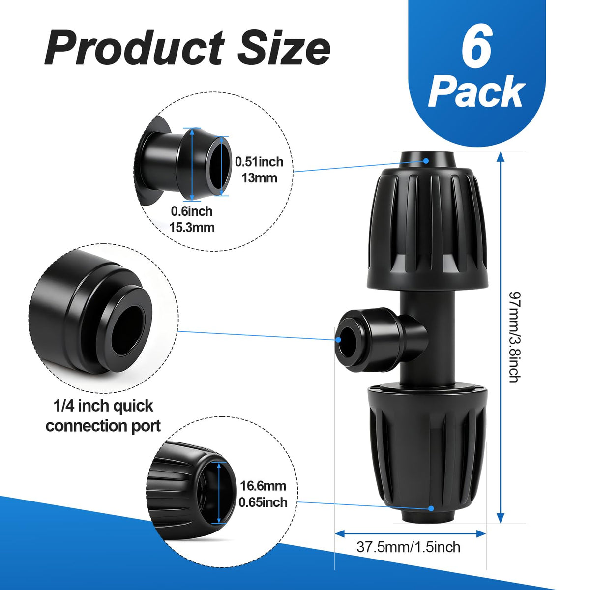 FoxRose barbed tee connector secures tight splits for efficient water distribution
