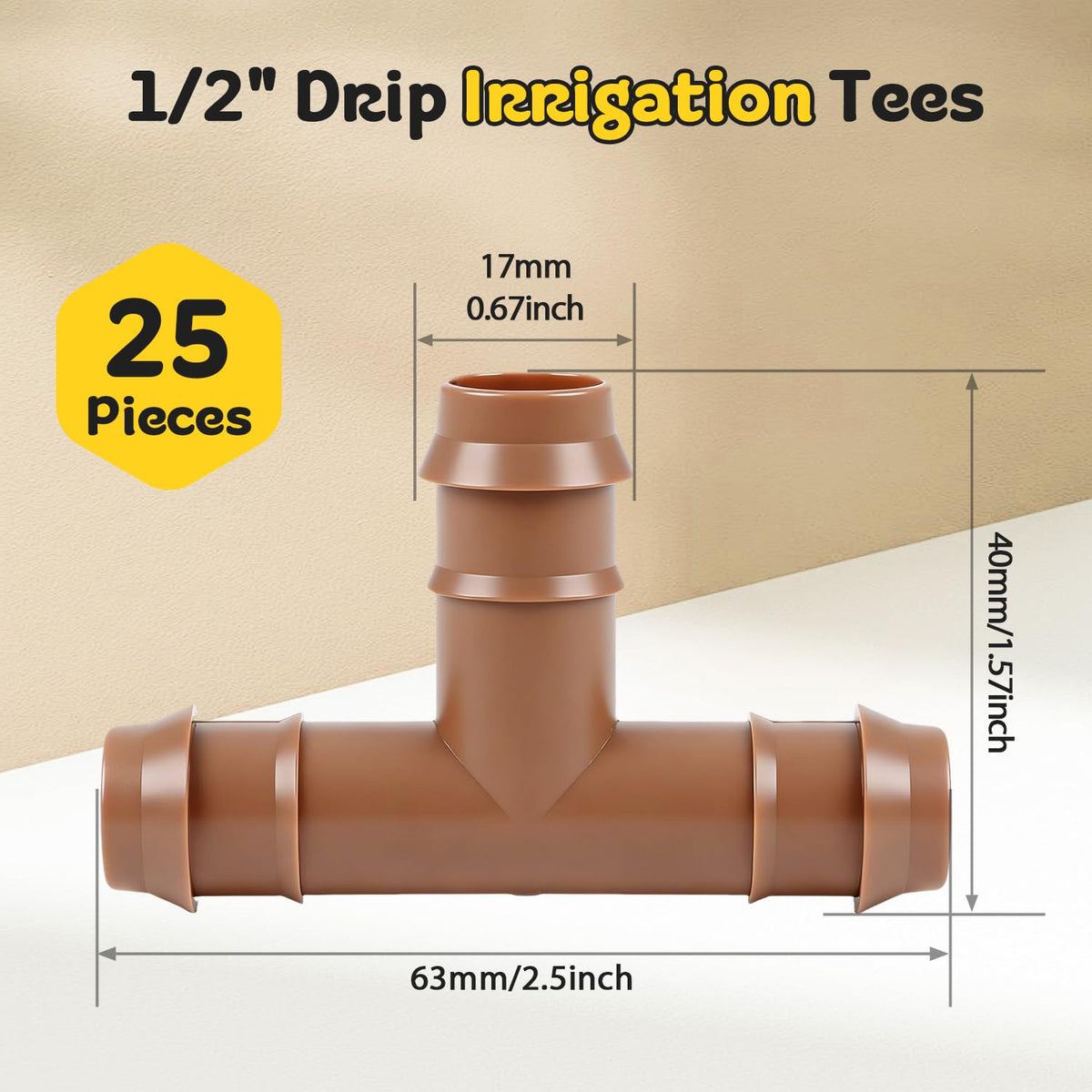 FoxRose drip irrigation tee close-up highlights secure barbs for reliable water delivery.