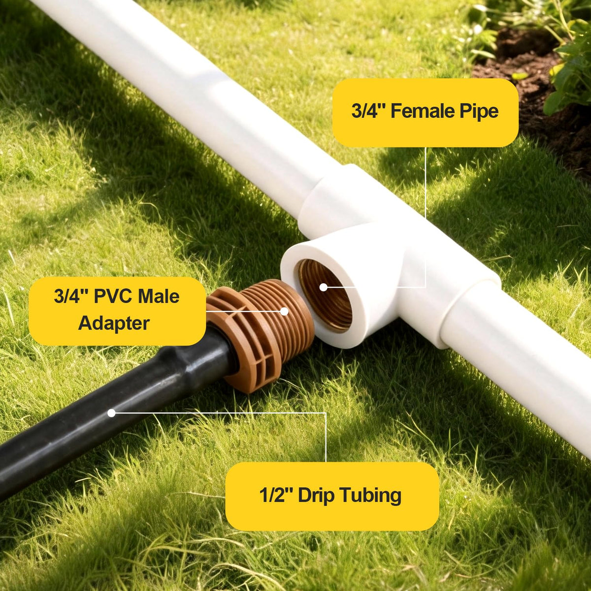 FoxRose durable PVC irrigation fittings withstand outdoor use in gardens.
