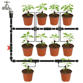 FoxRose garden irrigation setup with end caps for clean line layout.