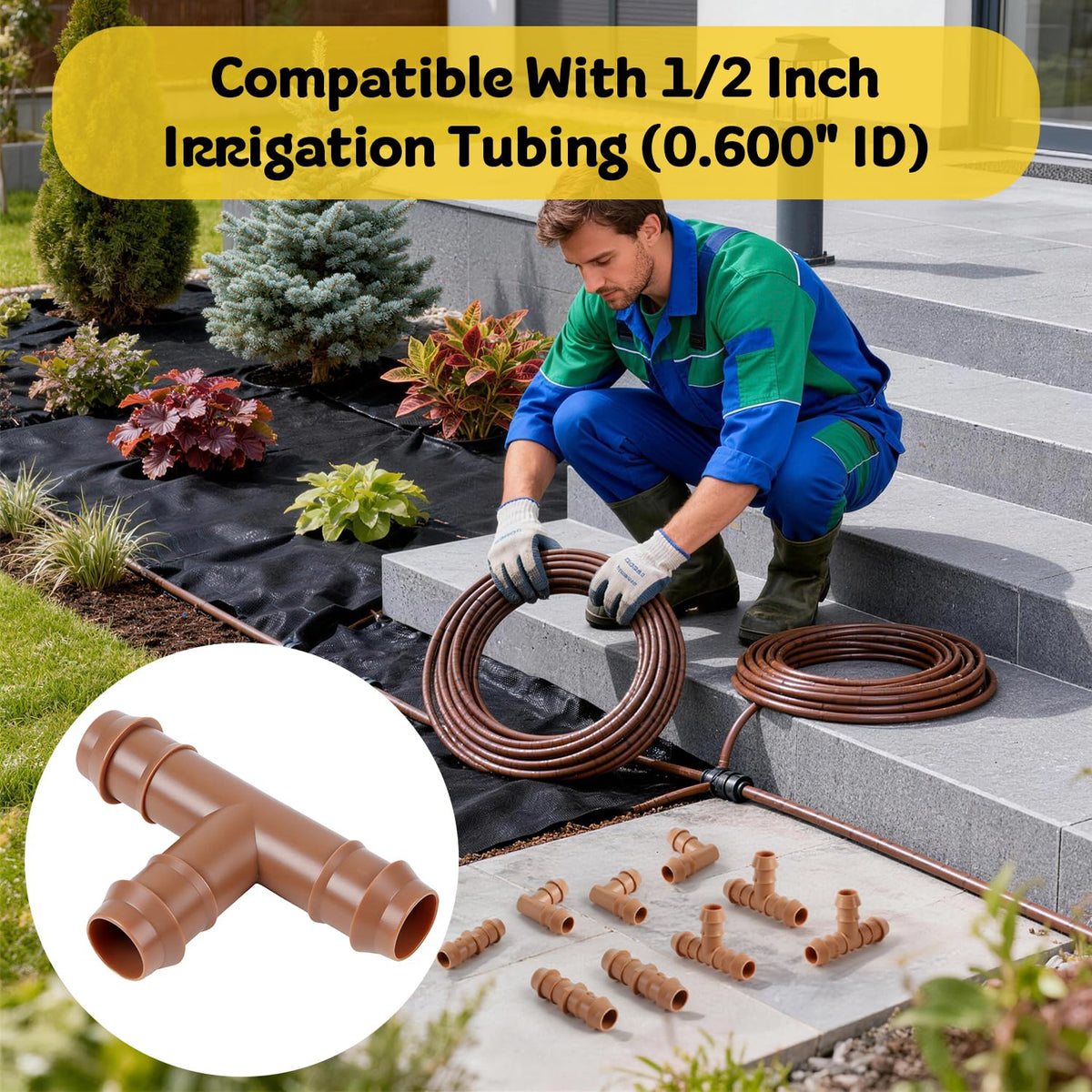 FoxRose greenhouse and landscape irrigation demonstrates flexible 1/2 inch tubing connections.