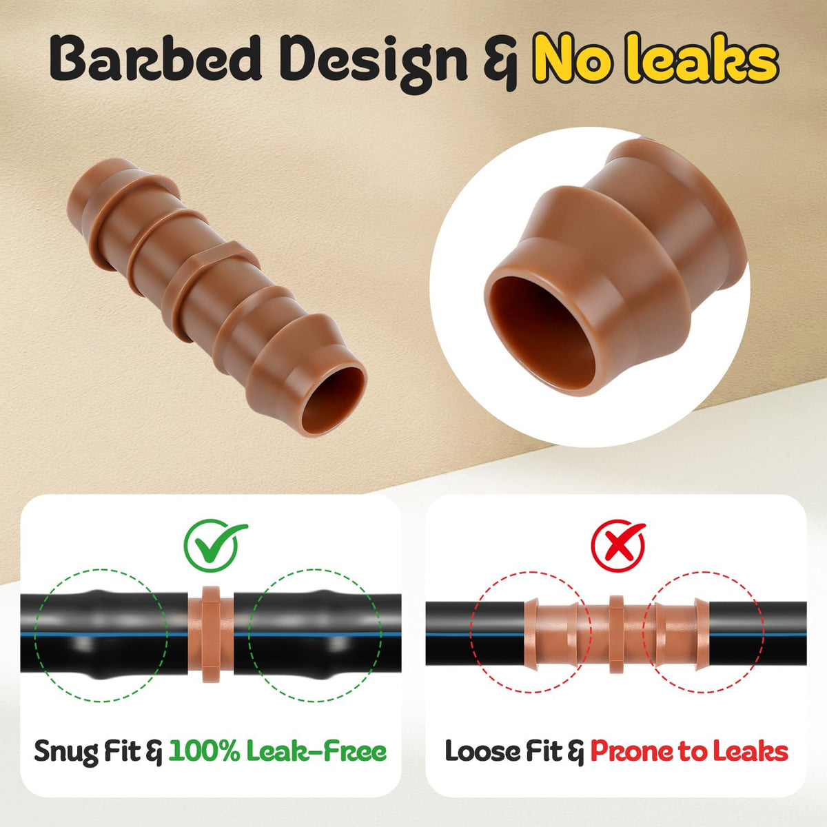 FoxRose leak-proof connection illustration conveys easy, tool-free installation for quick repairs.