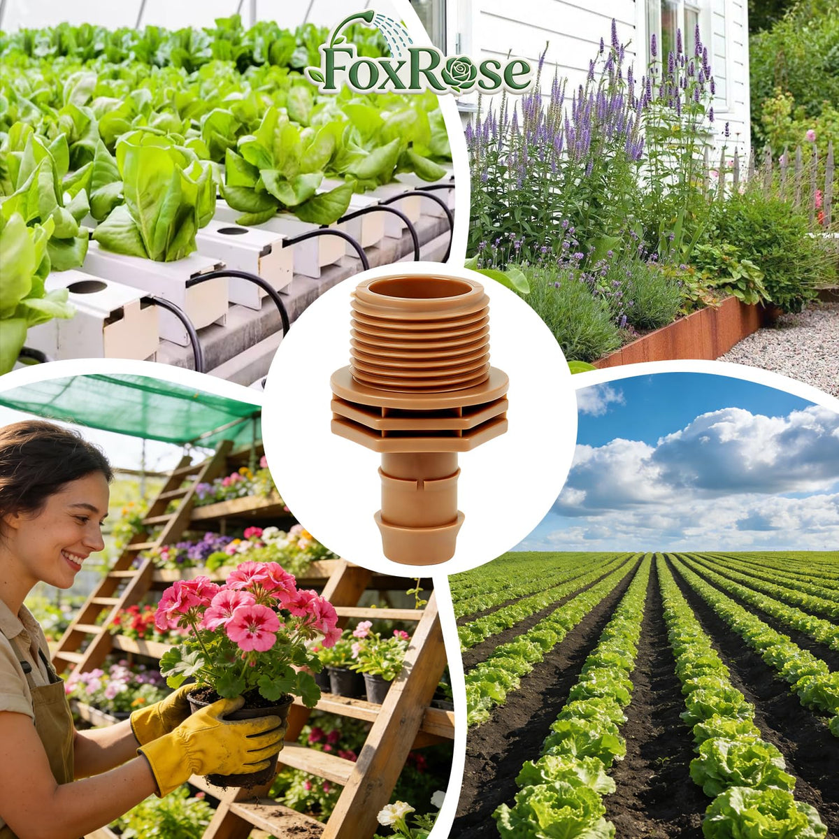 FoxRose adapter suitable for plant drip and patio misting tasks.