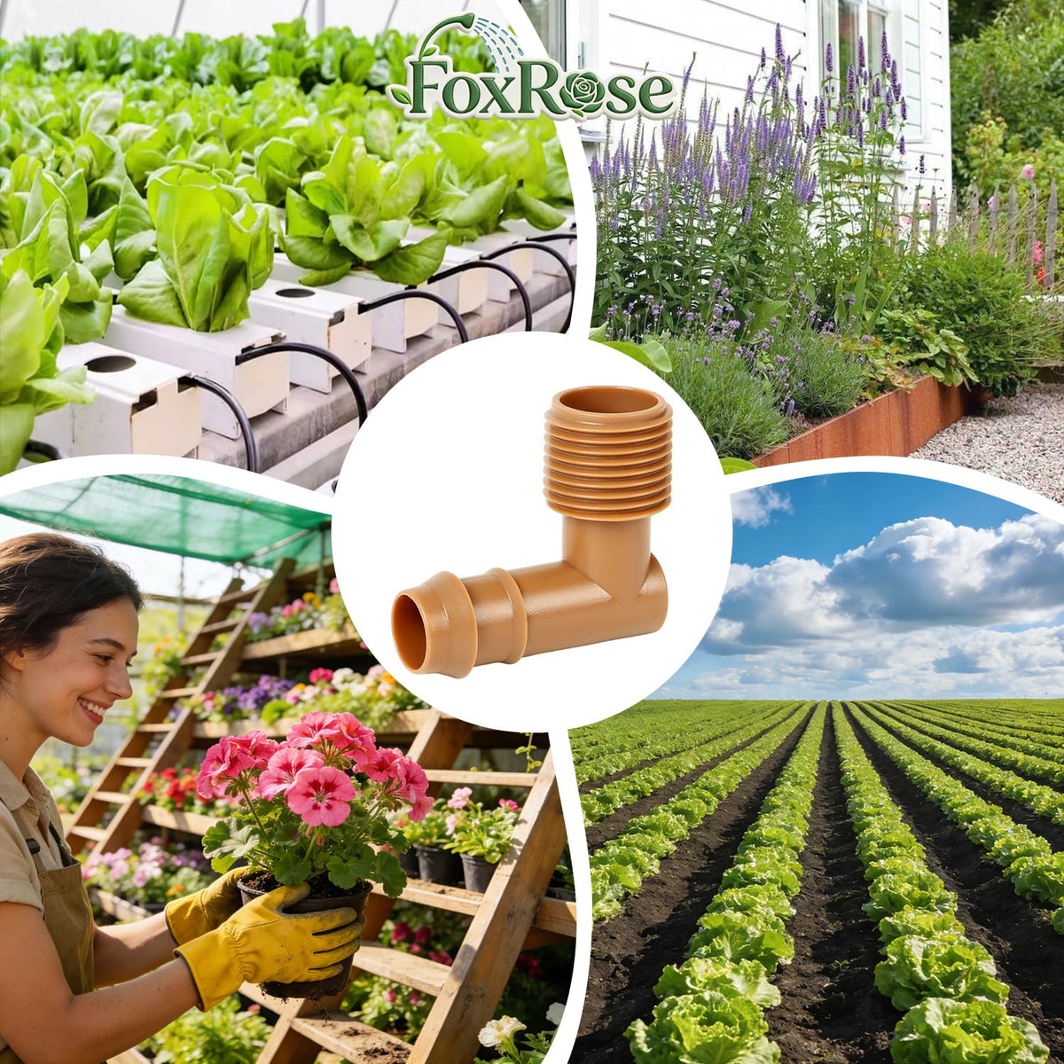 FoxRose 10-pack kit simplifies DIY irrigation connections and setup.