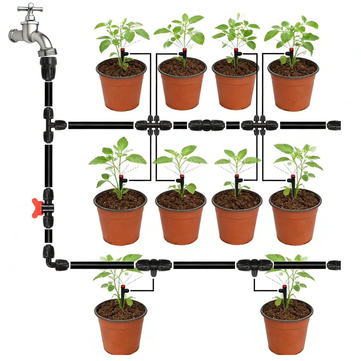 FoxRose raised bed garden irrigation tees suited for beds and lawns.