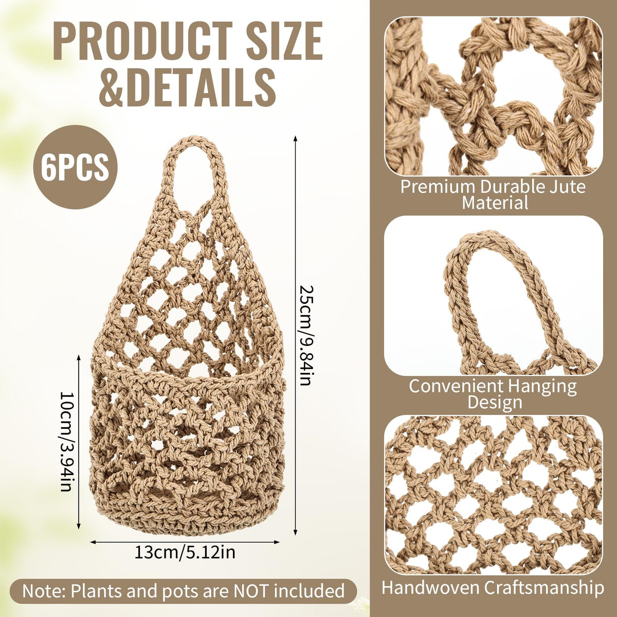 Foxtell woven cotton wall planters add texture and airflow to healthy plant roots.