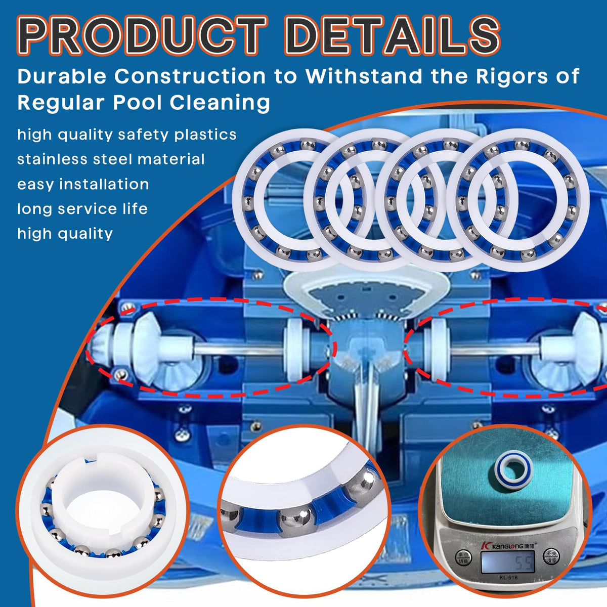 Foycow pool cleaner gear bearings support smoother operation and reduced downtime.