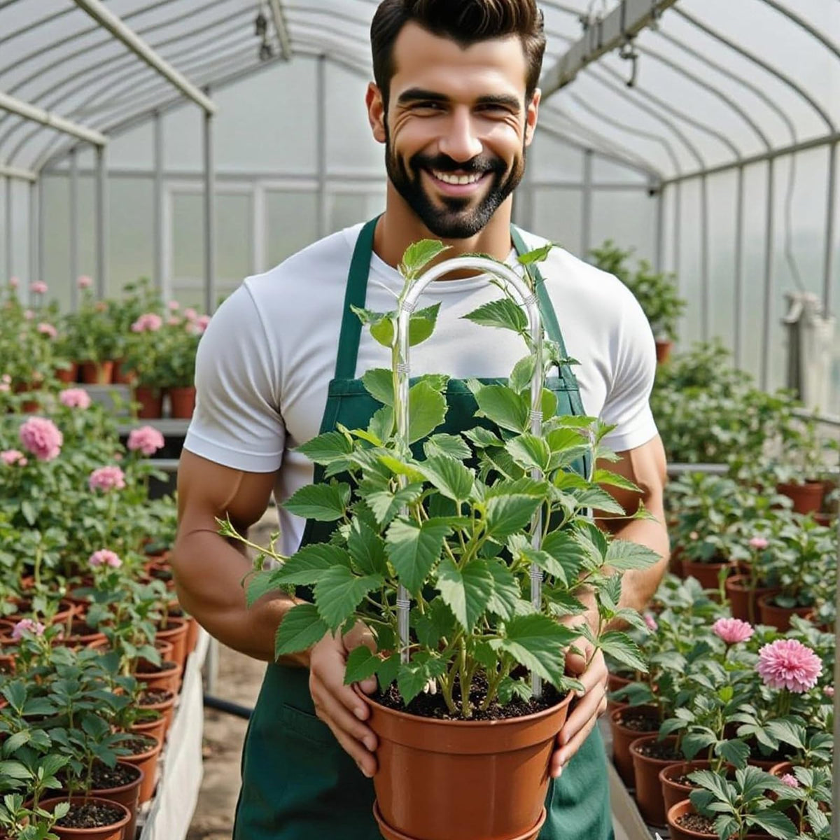 Foyods near-invisible trellis blends with decor while supporting climbing plants.