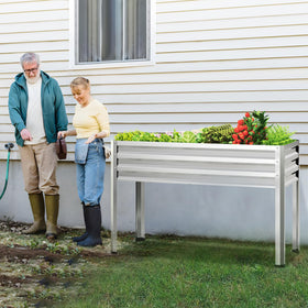 FOYUEE galvanized raised garden bed front view, sturdy frame for outdoor use.
