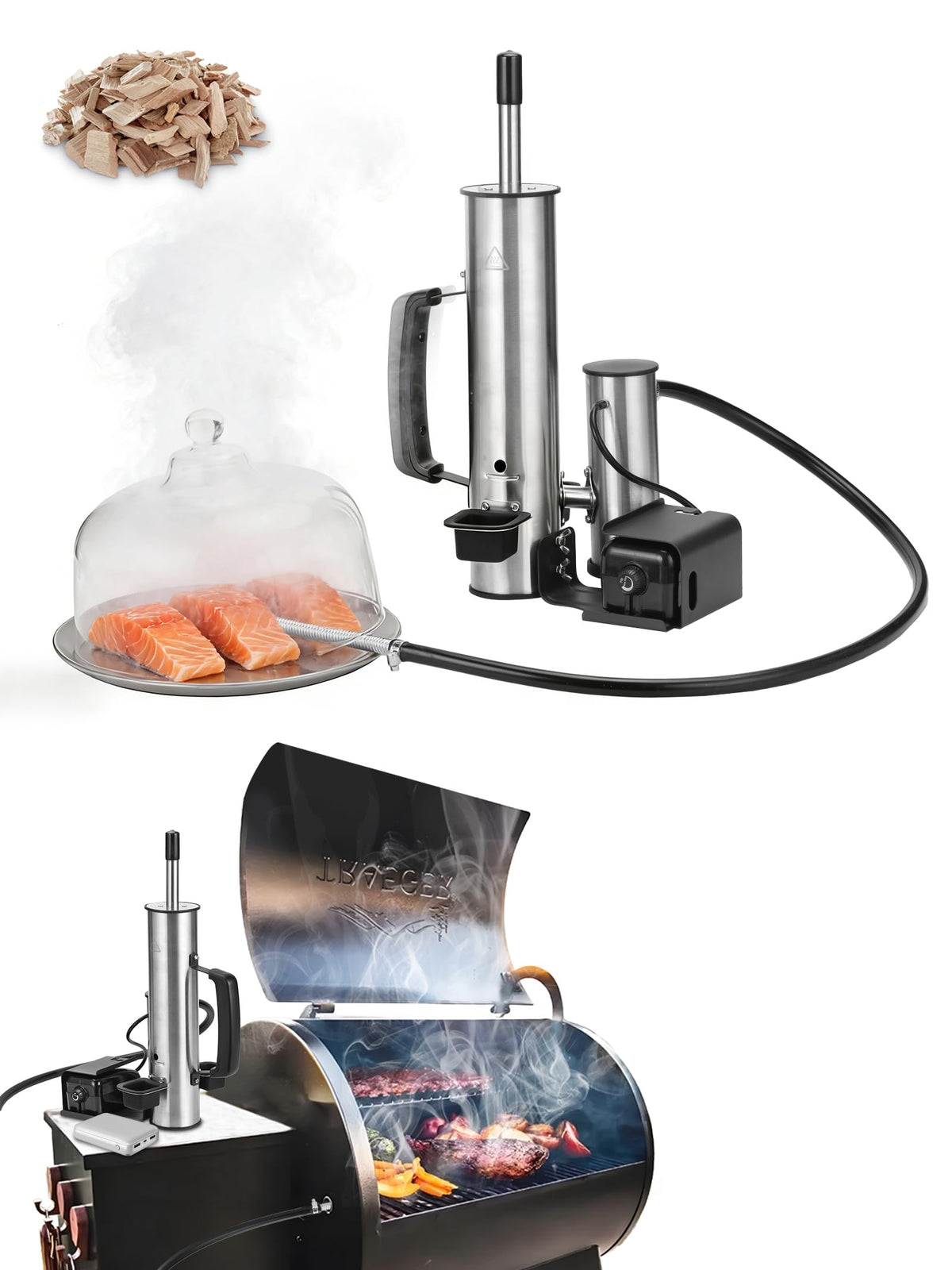 FOZHUANWU Upgrade Cold Smoker Generator dual pipe design enhances smoke quality for even flavor.