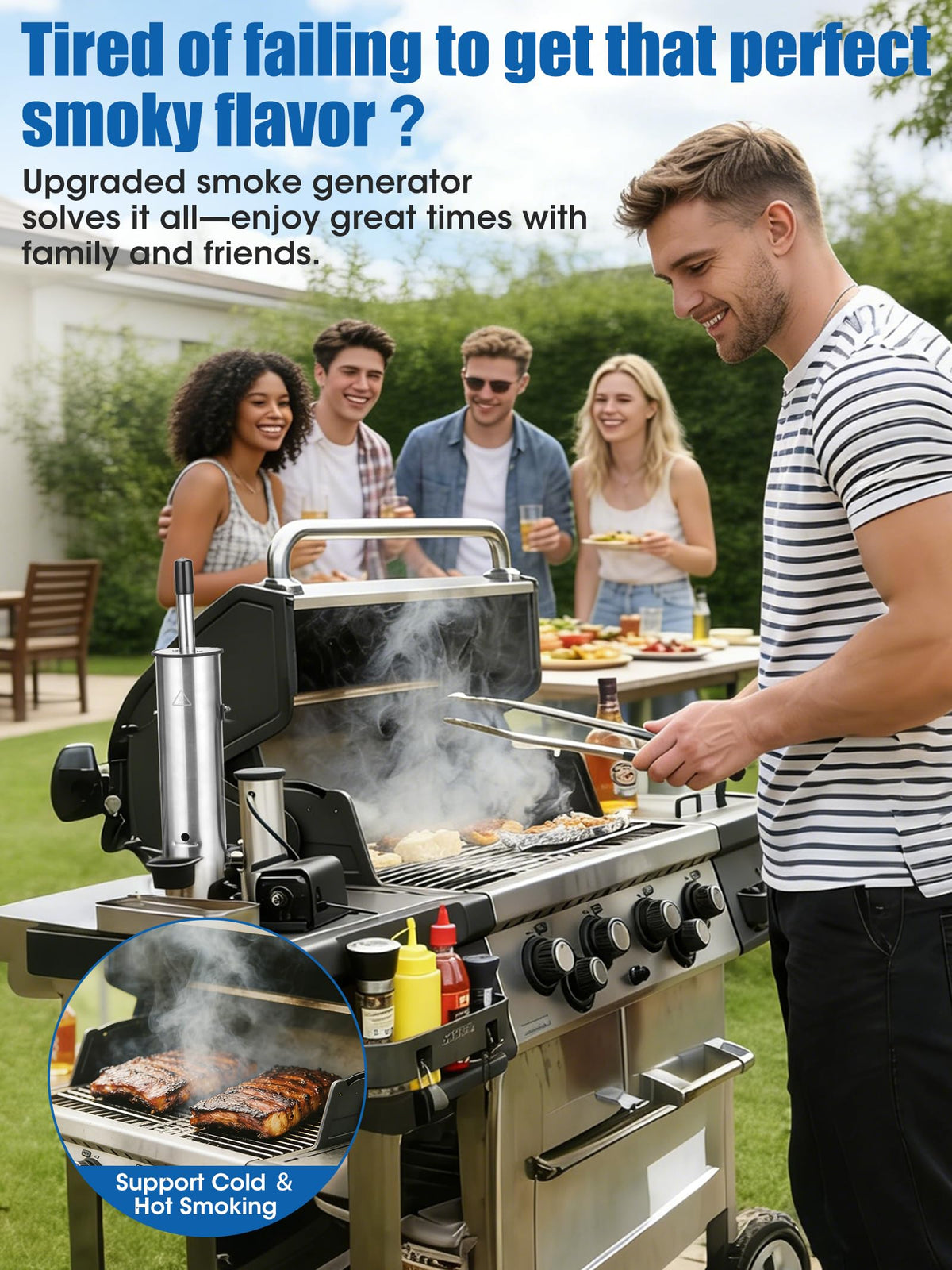 FOZHUANWU Upgrade Cold Smoker Generator stainless steel body ensures durable outdoor use.