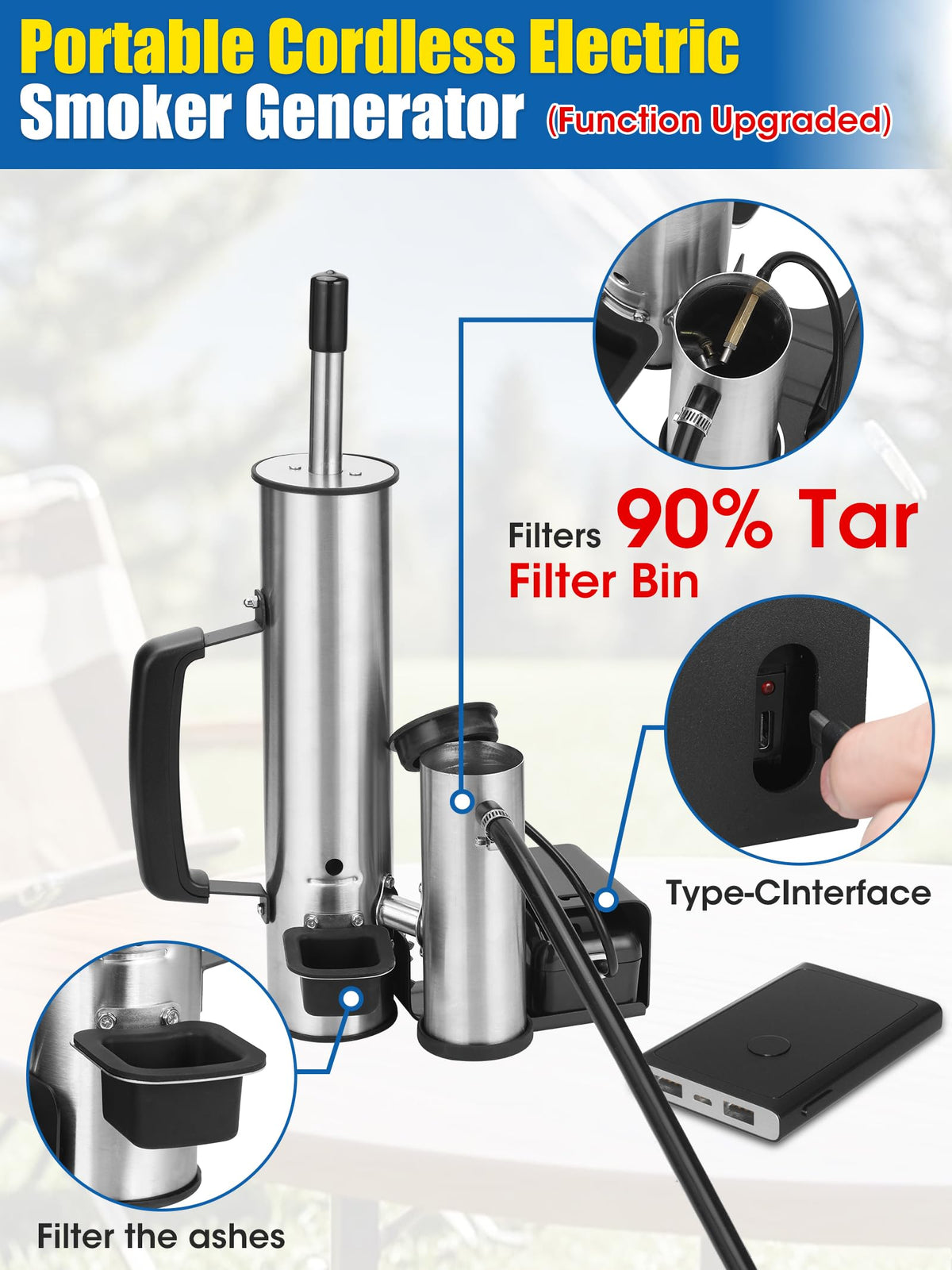 FOZHUANWU Upgrade Cold Smoker Generator USB-powered setup offers flexible placement.