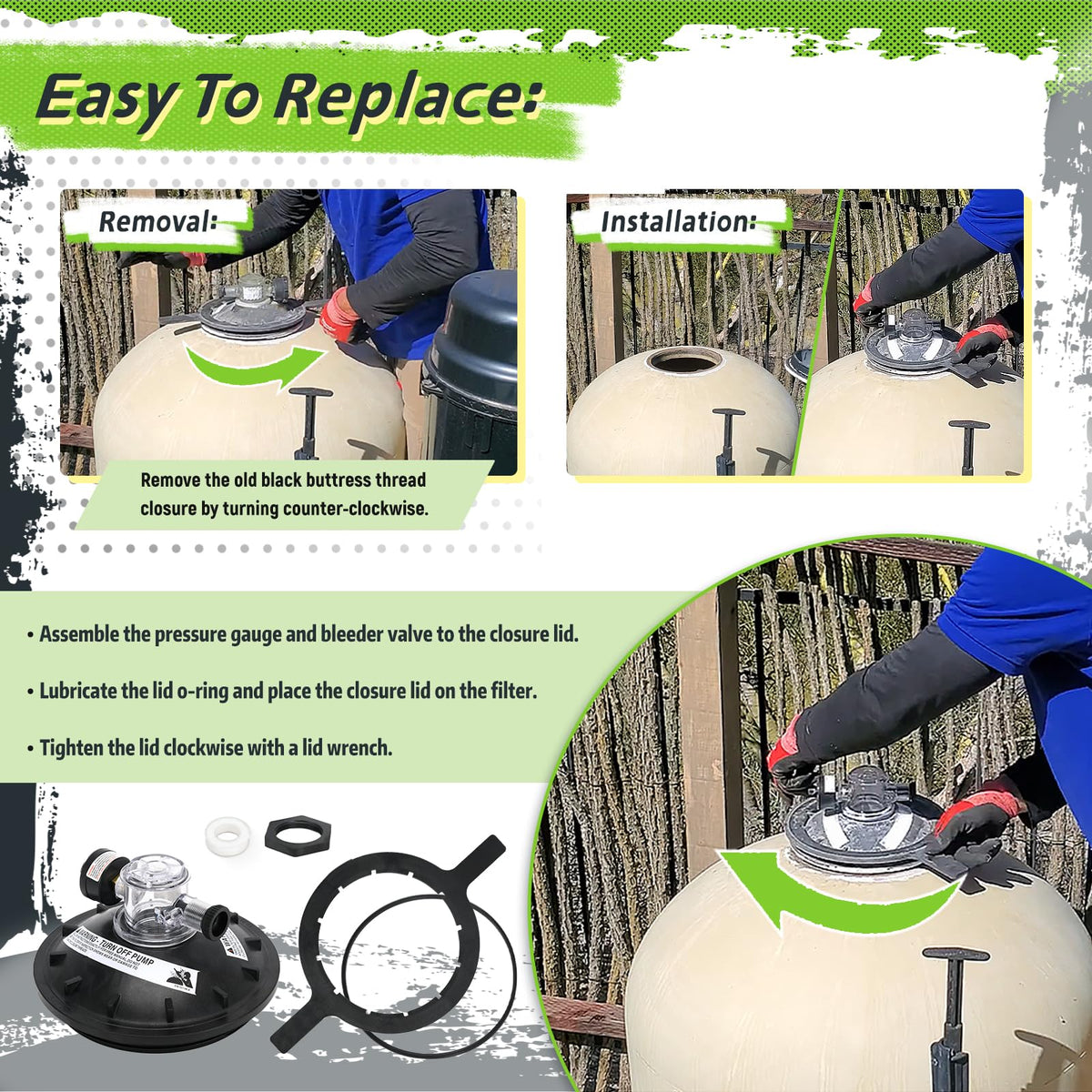 FQRANBO O-rings and lid wrench bundle enabling complete seal maintenance.