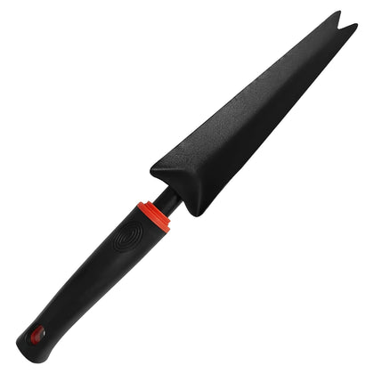 FR Handheld Weed Puller with V-shaped blade digging weeds from narrow crack gaps.