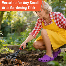 FR Small Hand Rake's compact size suits confined garden beds and planters.