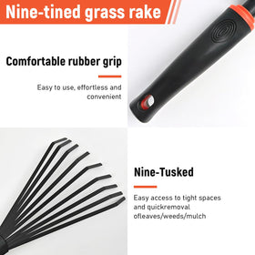 FR Small Hand Rake shows built-in hanging hole for easy storage after use.