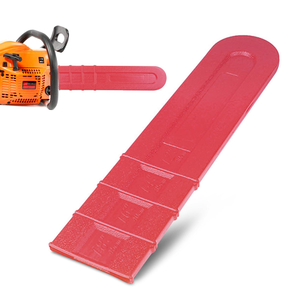 Frandilo durable plastic chainsaw bar cover closeup showing sturdy build
