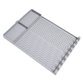 FRDEV fullsize silicone griddle mat under a flat-top grill protecting countertops with drip tray