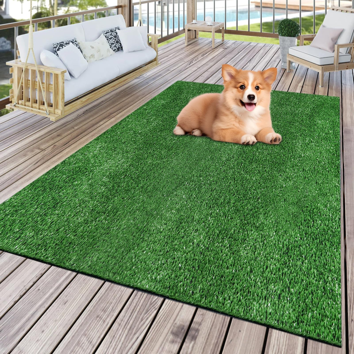 FREADEM artificial grass rug 4x6 front view enhances outdoor curb appeal