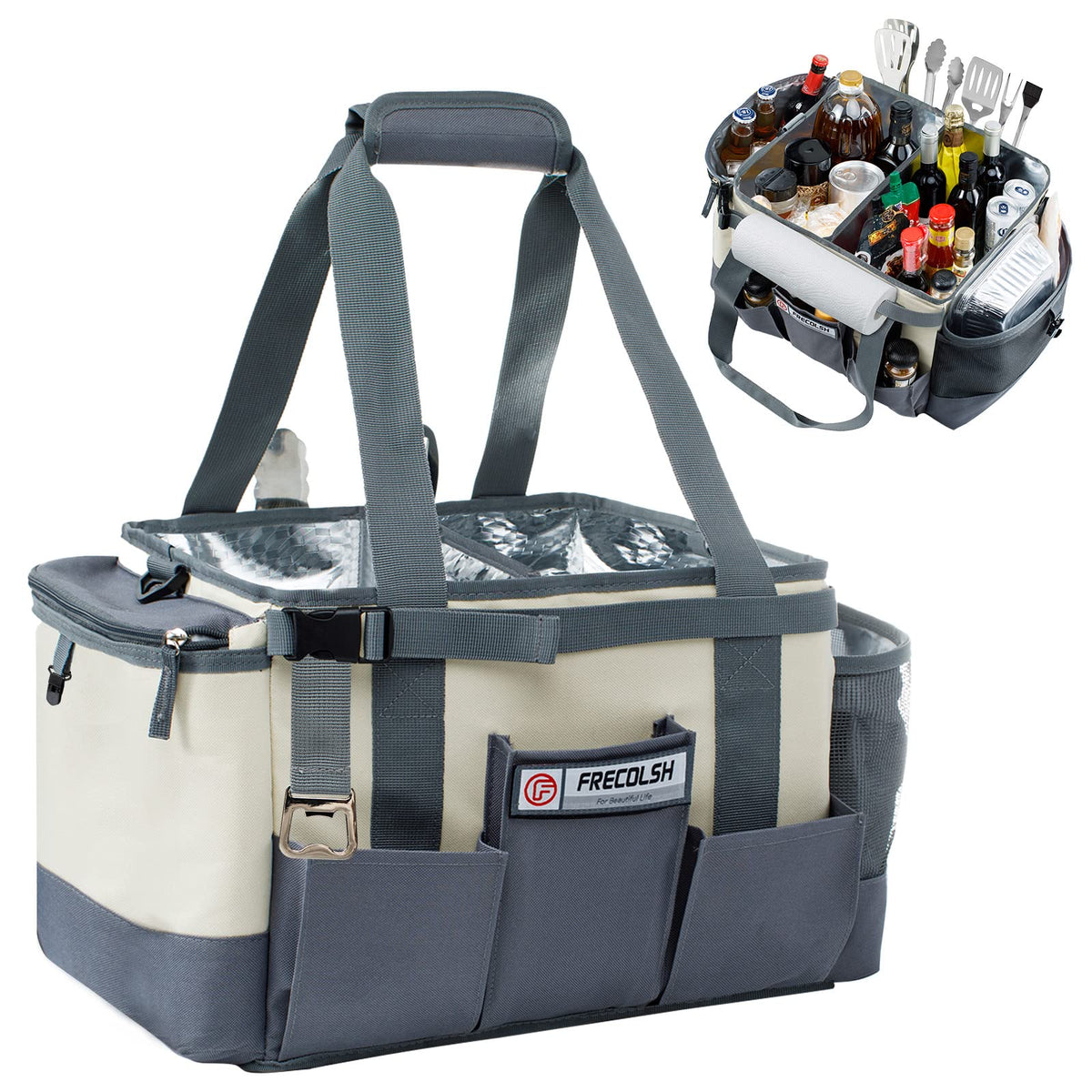 FRECOLSH large grill caddy main compartment keeps utensils organized for outdoor cookouts