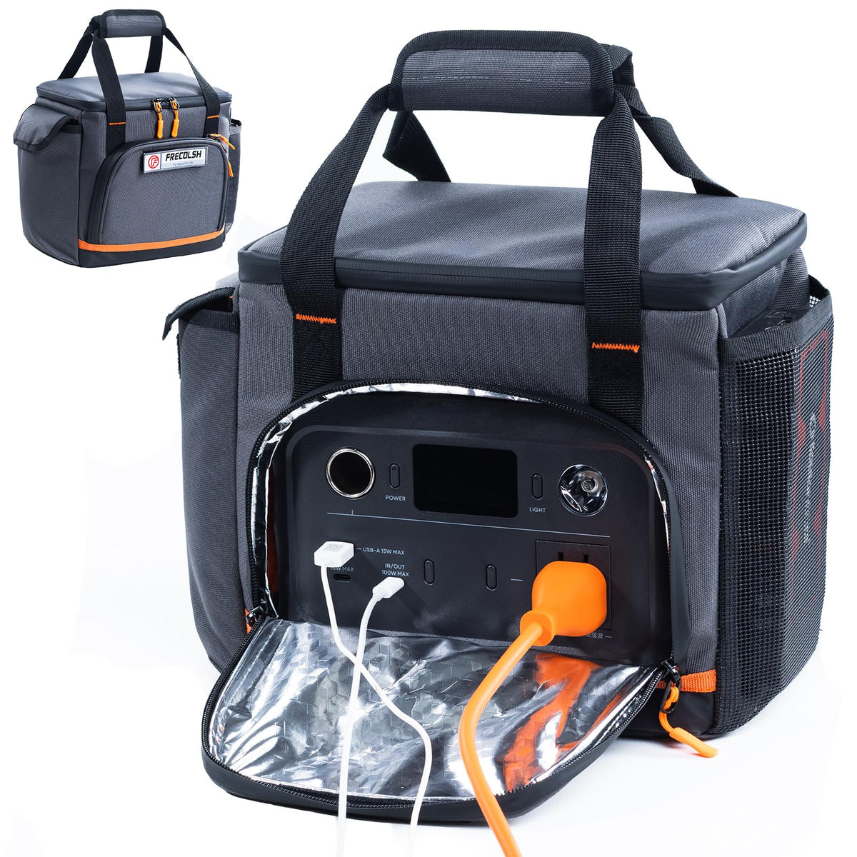 FRECOLSH Travel Case exterior front view showing rugged construction for Jackery protection on the go.