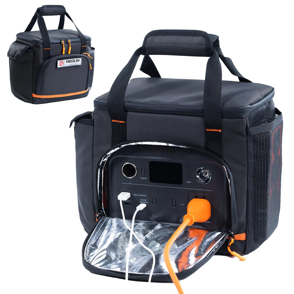 FRECOLSH travel case protecting Jackery Explorer 300 during outdoor use, rugged build and secure storage