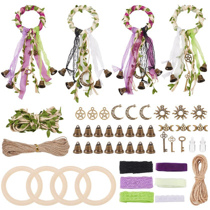 FREEBLOSS Witch Bells Kit wooden ring with bells for rustic doorway charm.