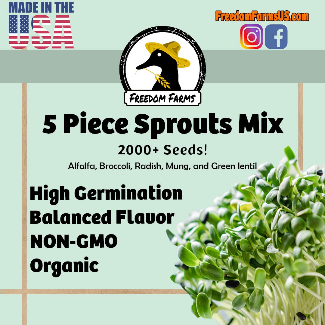 Freedom Farms mixed sprouts alfalfa broccoli radish mung lentil close-up crisp texture