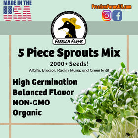 Freedom Farms mixed sprouts alfalfa broccoli radish mung lentil close-up crisp texture
