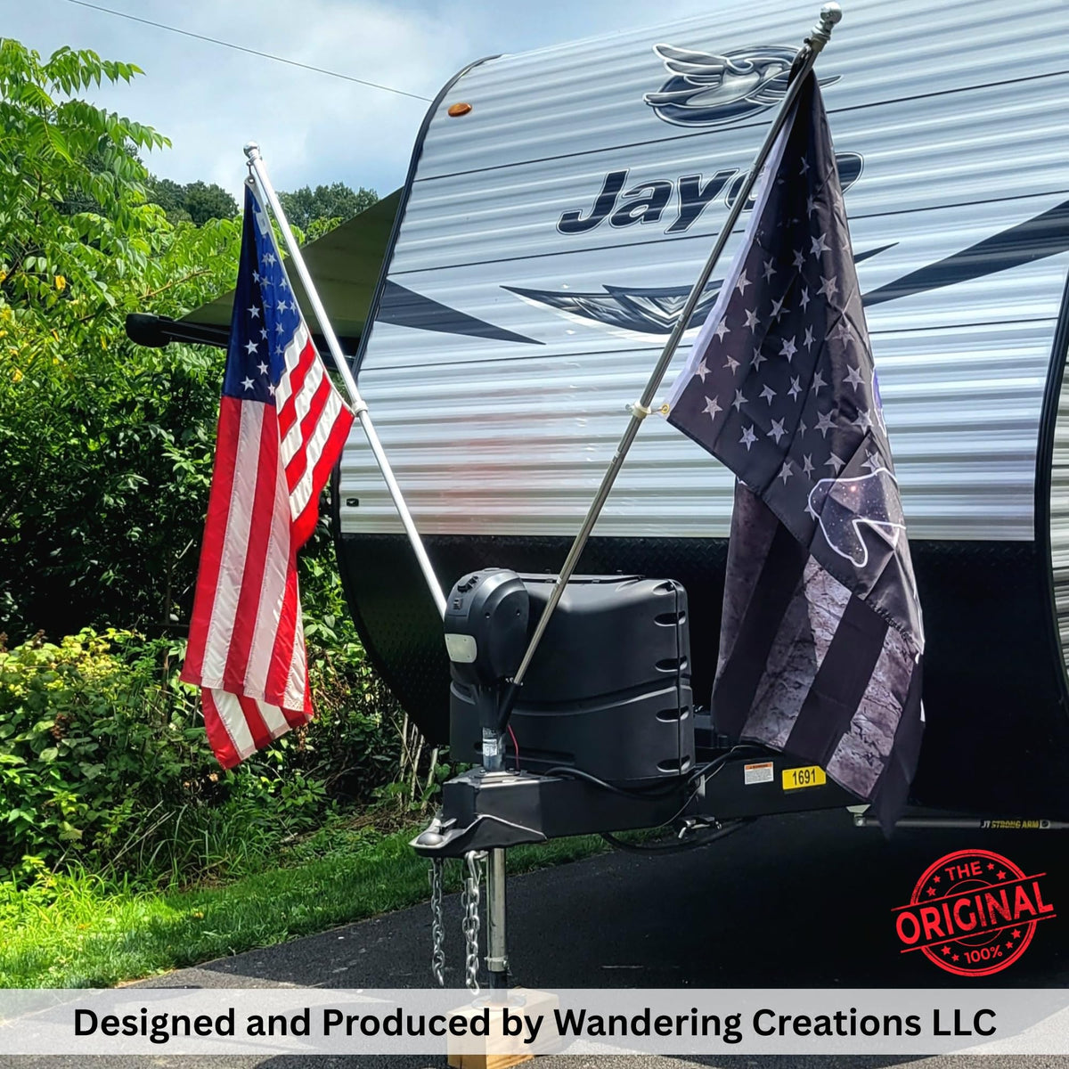 Freedom Jack snap-on base demonstrates secure, drill-free mounting for steady flag displays
