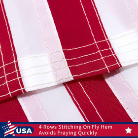 Freefy flag showing two-row stitching on fly hem for enhanced durability.