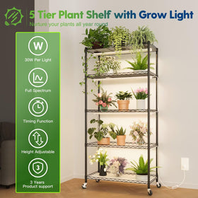 FREELICHT five-tier rack demonstrates organized space for herbs, succulents, and seedlings.