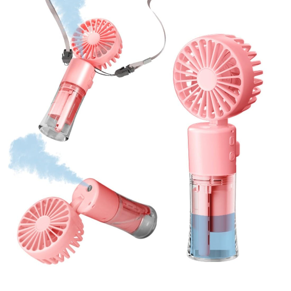 Frelisiy handheld misting fan pink on the go for instant cooling.