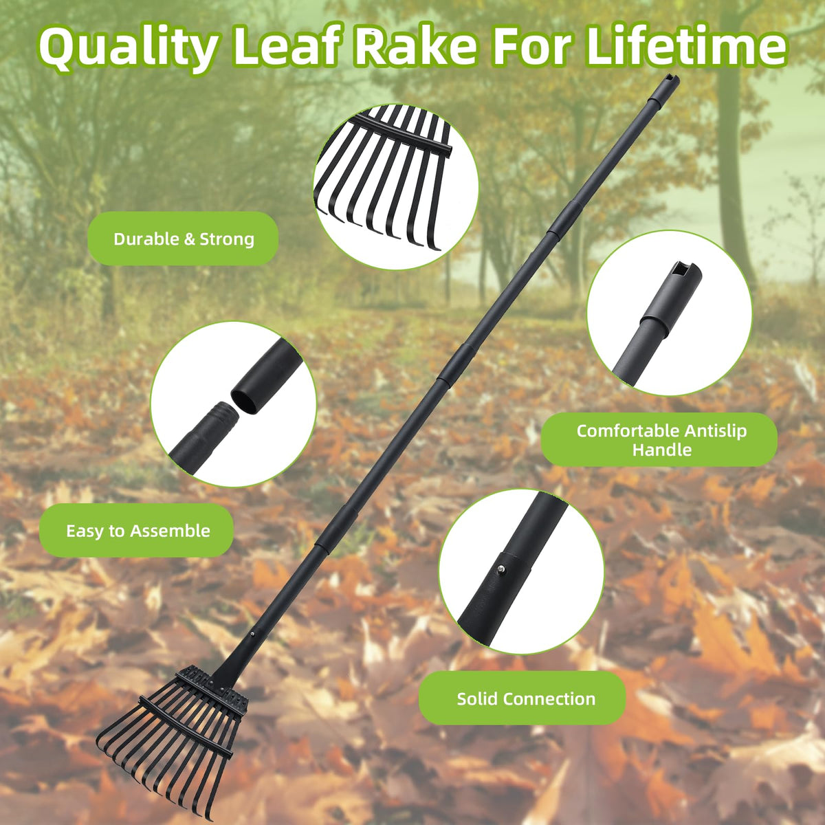 FreshFarm easy-assembly rake that requires no tools for quick setup.