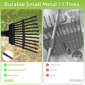 FreshFarm rake features 11 metal tines for efficient debris gathering.