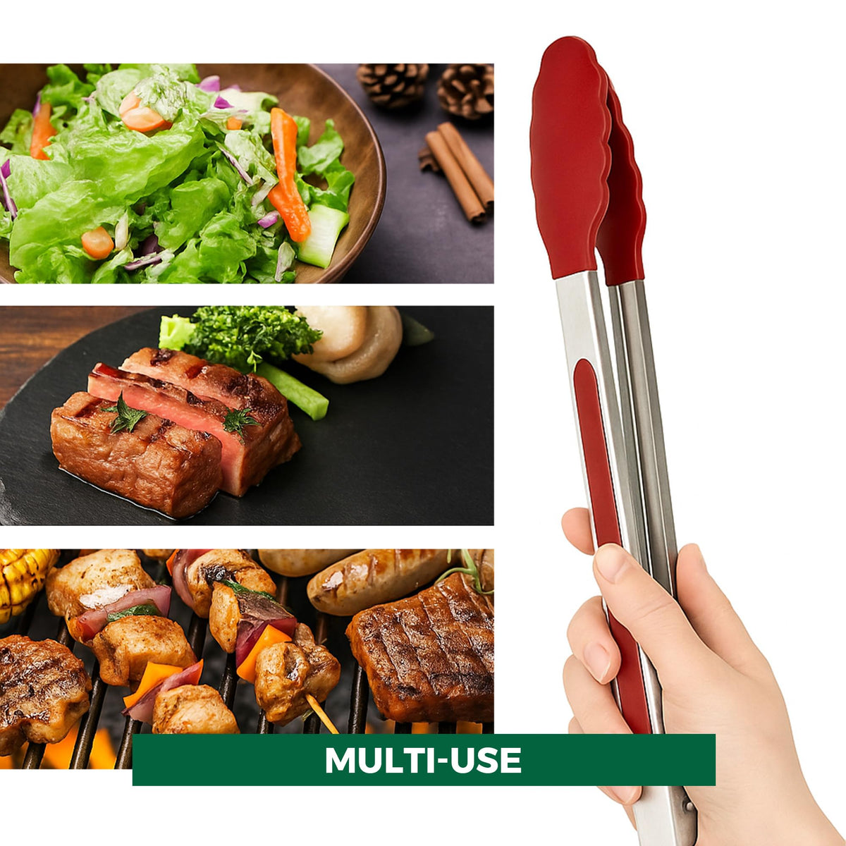 Freshware tongs feature a smooth locking handle for comfortable, stable serving and tossing.
