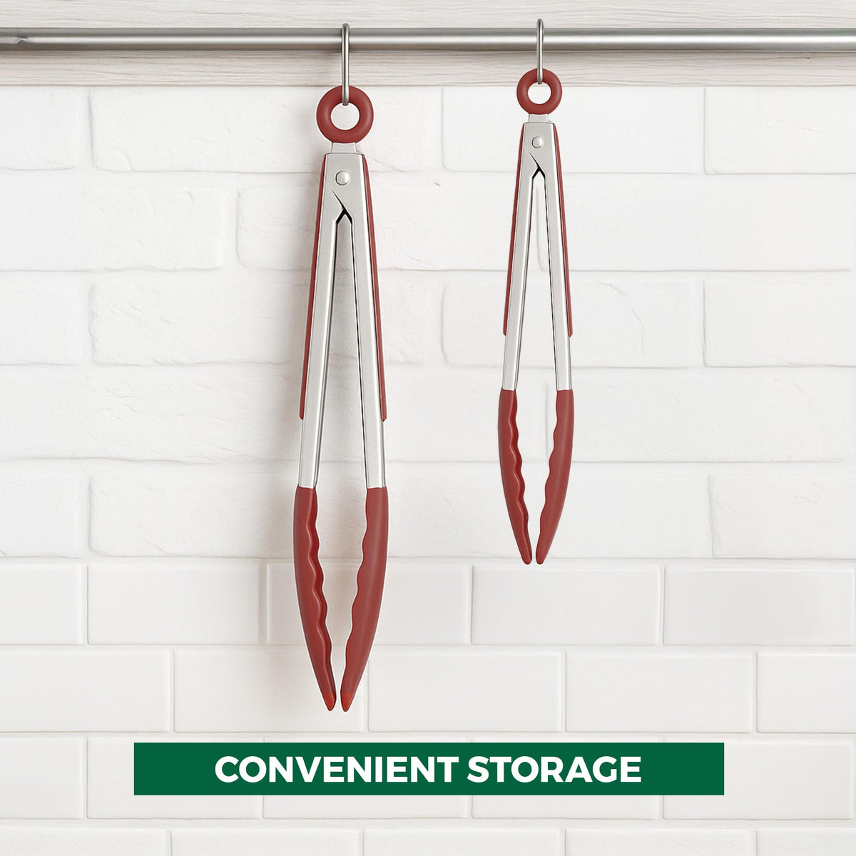 Freshware two-piece tongs set in a modern kitchen for grilling, tossing, and serving.