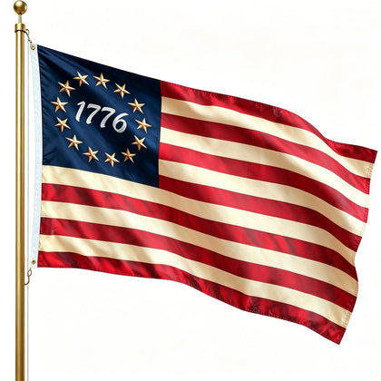 FRF FUN RUN FLAGS Betsy Ross 1776 flag 3x5ft with tea-stained texture for vintage decor.